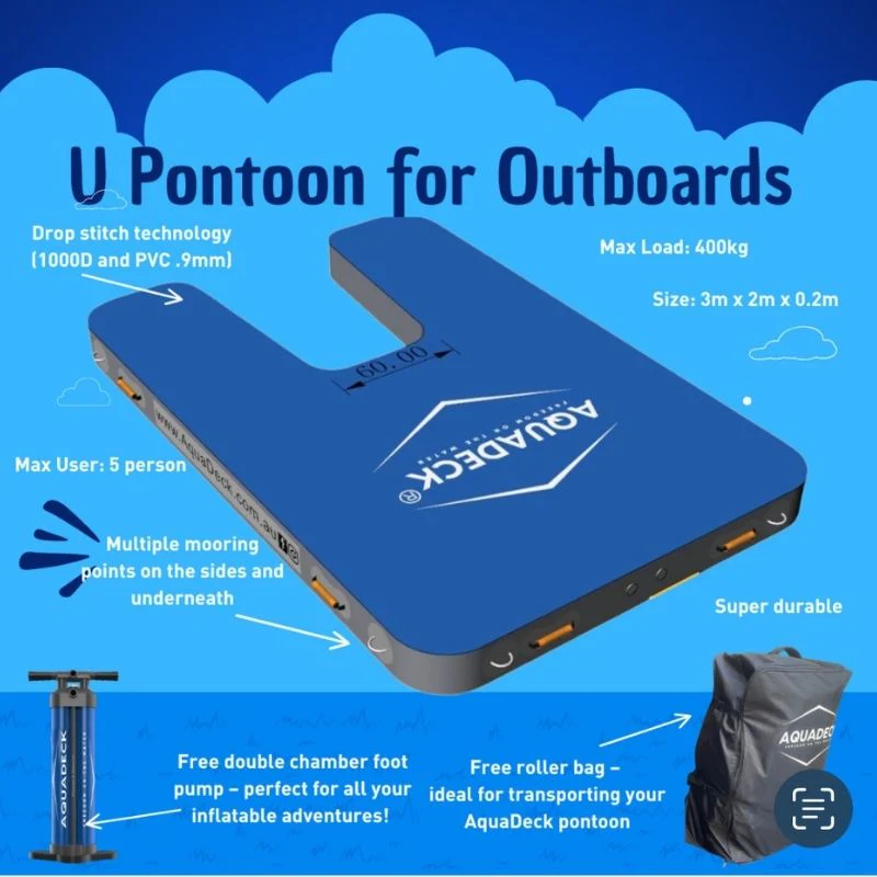 AquaDeck Inflatable U-Shaped Pontoon for Outboard Boats with Roller Bag & Pump - Image 4